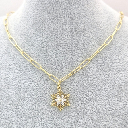 NASZYJNIK SREBRNY SPINACZ ŁAŃCUCH ŚNIEŻYNKA CYRKONIE SREBRO 925 ZŁOCONE